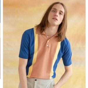 Brand : FAR AFIELD | Style : Retro Polo | Color : royal blue, yellow, orange